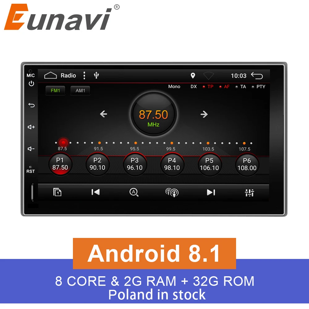 Eunavi 7 'ƈ Din Android 8 1 автомобильный смеситель ПК планшет в тире 2din универсальный