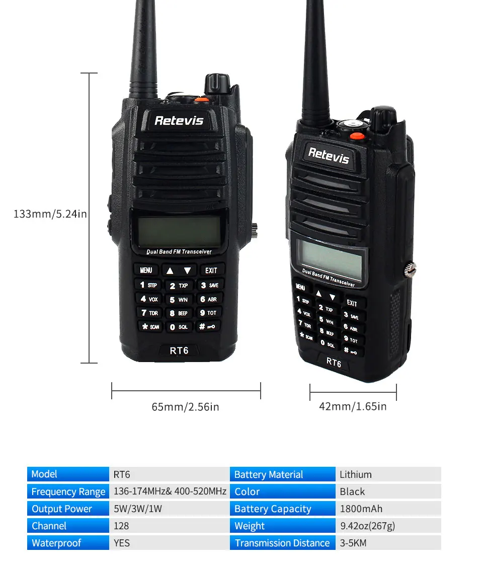 10 шт. IP67 водонепроницаемая рация Retevis RT6 VHF UHF Двухдиапазонная 5 Вт 128CH 1800 мАч сканирование FM Профессиональное двухстороннее радио+ кабель