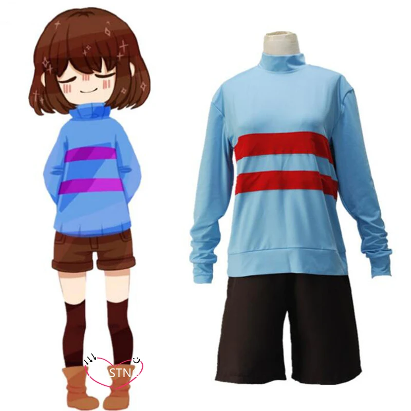 Cosplay Costume Undertale Role Frisk Cos Japanese Anime Stripe Tops Short Pants Suits Playing of Game Animation Unisex Sets |