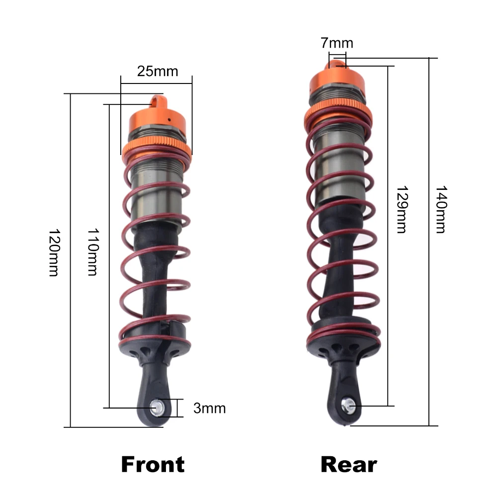 Amortiguador de Metal para coche, suspensi&oacute;n delantera y trasera de 120mm, 140mm, para JLB, HSP, EM Racing, HPI, Buggy, Truggy, ZD Racing, 4 Uds.-1