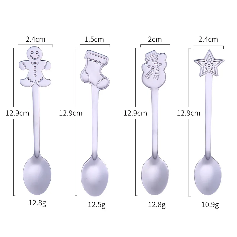 Stainless Steel Coffee Spoon Set 4PCS Christmas Colorful Cartoon Handle Spoons Flatware Ice Cream Drinking Tools | Дом и сад