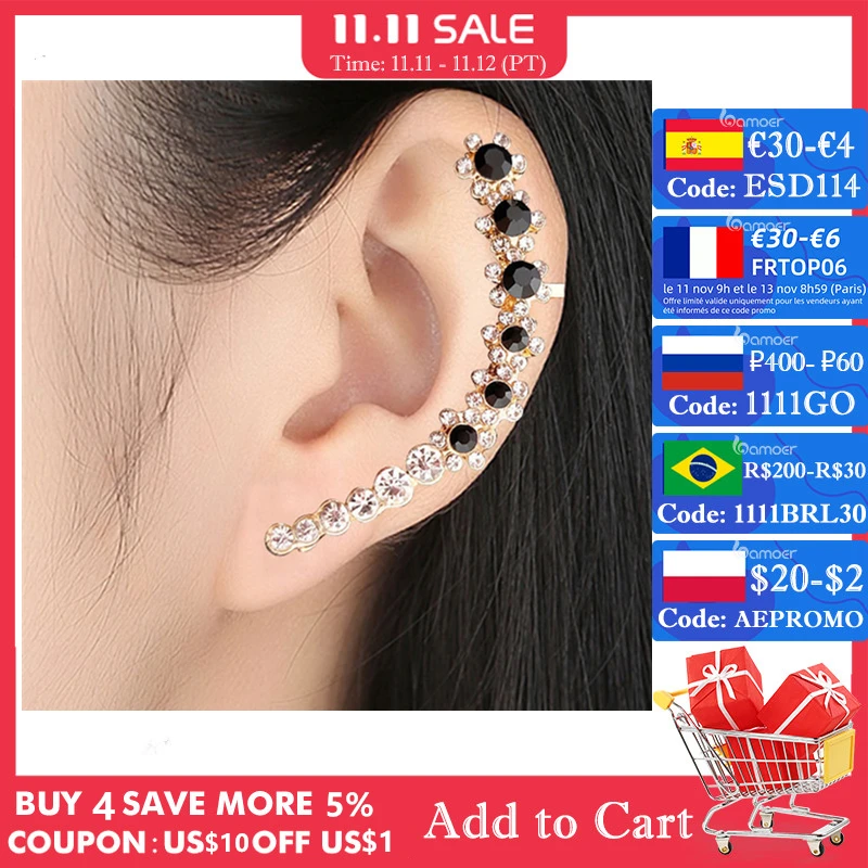 

KOJ INS Punk Rock Rhinestone Crystal 3 Colors Ear Cuff Stud Earring For Women Cartilage Piercing Jewelry Zircon Earrings Clips