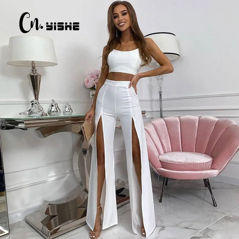 Брюки CNYISHE женские пикантные полуночные Брюки-клеш с высоким разрезом брюки