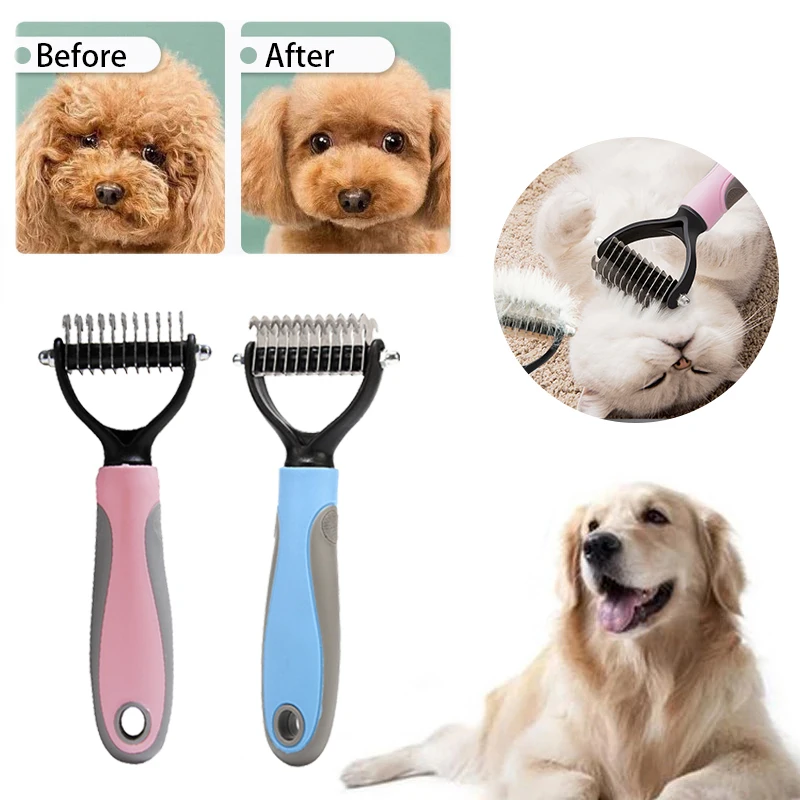 

Pets Fur Hair Bun Cutter Dog Grooming Shedding Tools Pet Cat Hair Removal Comb Brush Double Sided Pet Products Dogs accessories