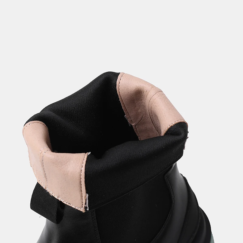 Genuine Leather Thick Bottom Ankle Boots Women's Winter High Boots Cossacks Woman Shoes Elastic Combat Boots Autumn Shoes