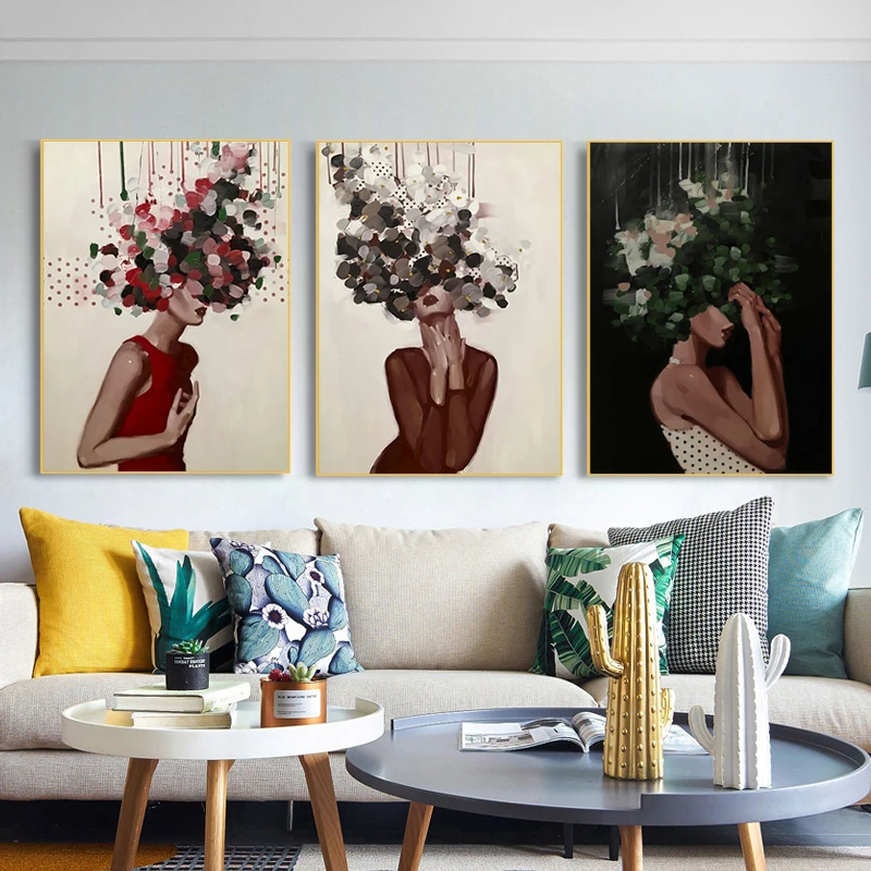 Абстрактная Женская Настенная картина с цветами на холсте фотография