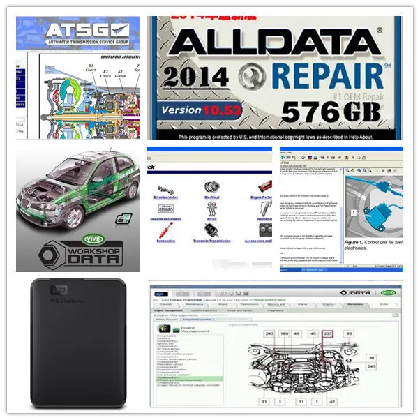 Программное обеспечение для ремонта авто alldata mit.hell 10 53 + ELSA 4 1 Vivid workshop atsg и т. д. 24