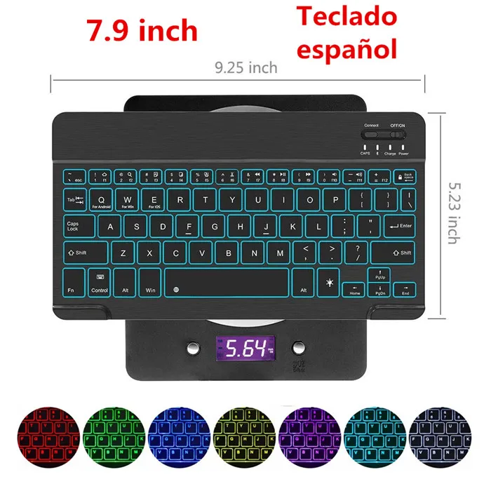 Ultra Slim Алюминий Беспроводной Bluetooth Испанский клавиатура для IOS Android Tablet PC Windows для iPad Bluetooth Испанский Teclado - Цвет: 7inch-SP-backlit