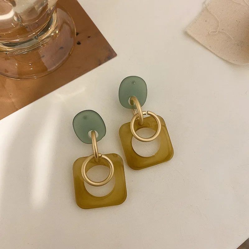 

925 silver needle temperament color contrast Earrings women geometric Square Earrings Fashion Net red new fashion earrings women