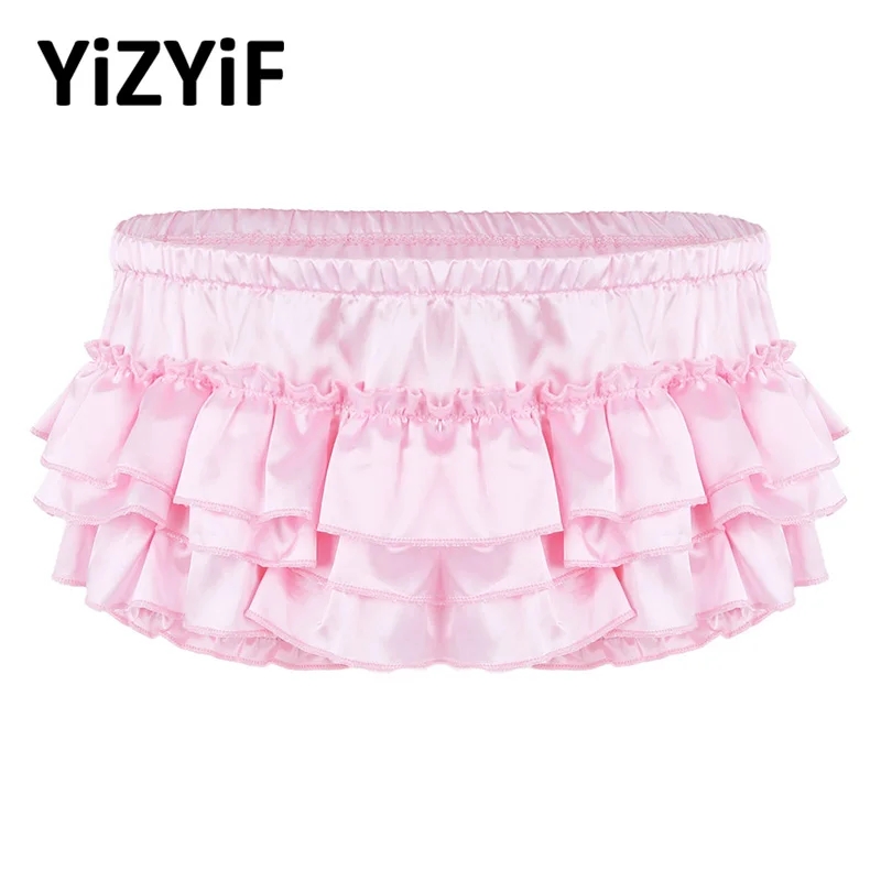 Мужские атласные трусы с рюшами блестящие шаровары многослойной юбкой для