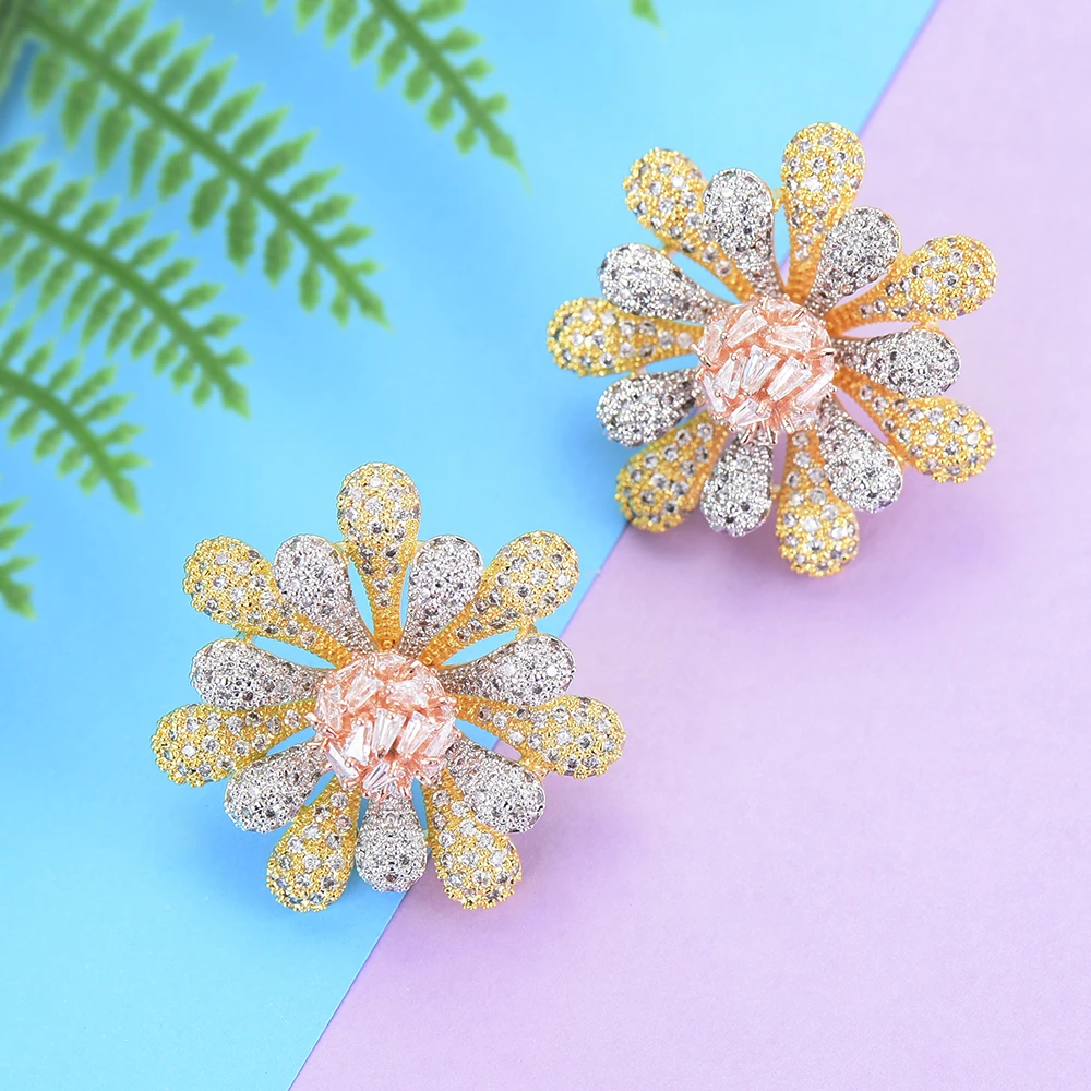 

Модные великолепные серьги blлацетта с фианитами, эффектные серьги в форме цветка, ювелирные изделия для женщин, для помолвки, банкета, вечер...