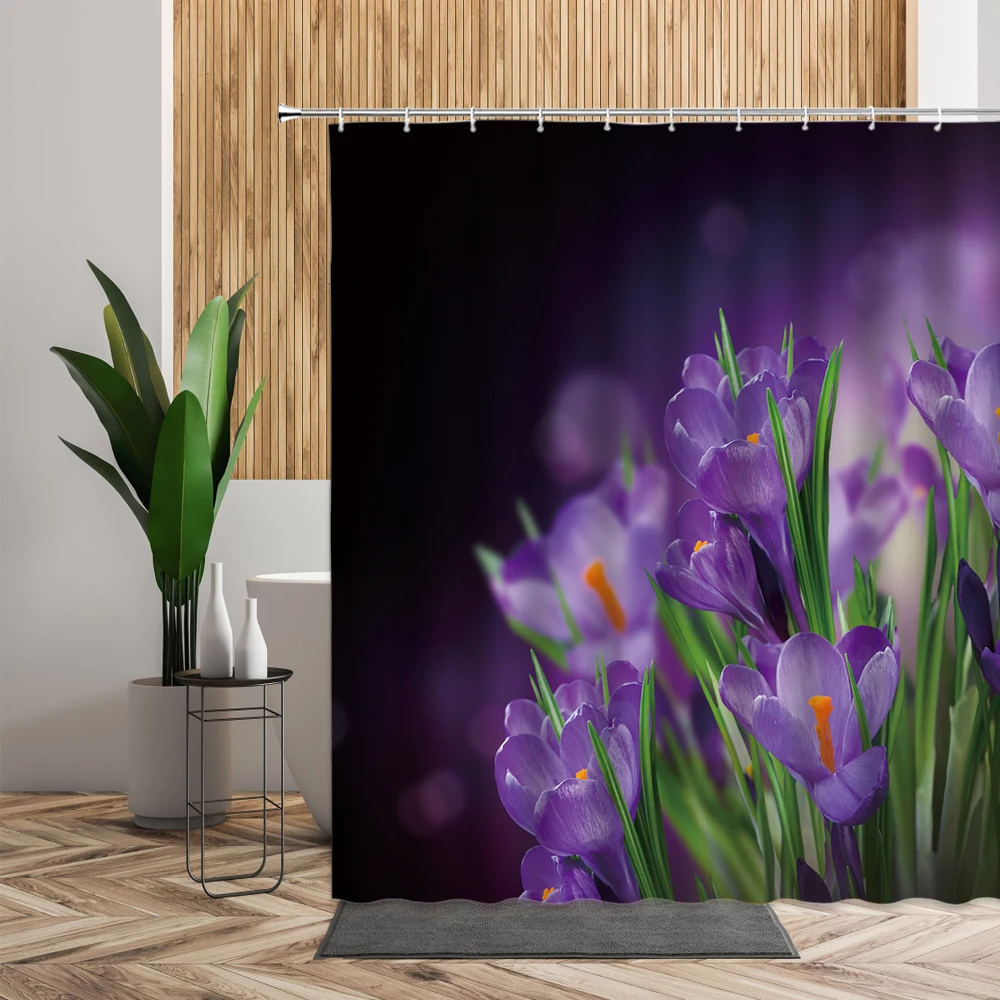 Фиолетовый цветочный ландшафт для душа Искусственные цветы лаванды с принтом