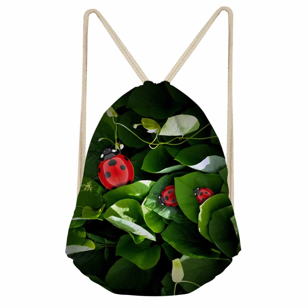 

Noisydesigns 3D Tropical ladybug lucky Printed Backpack Women Girls New Drawstring Bag Casual Travel Storage Bags Mochila Sac