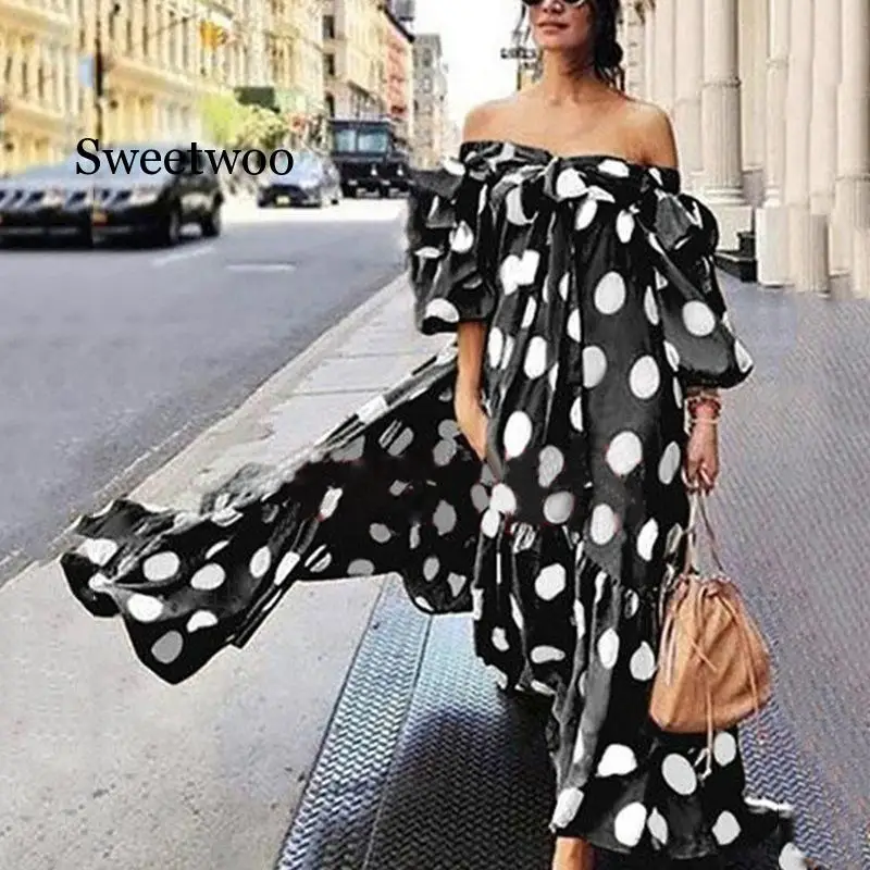 Женское длинное платье-макси в богемном стиле 3XL 4XL 5XL с открытыми плечами