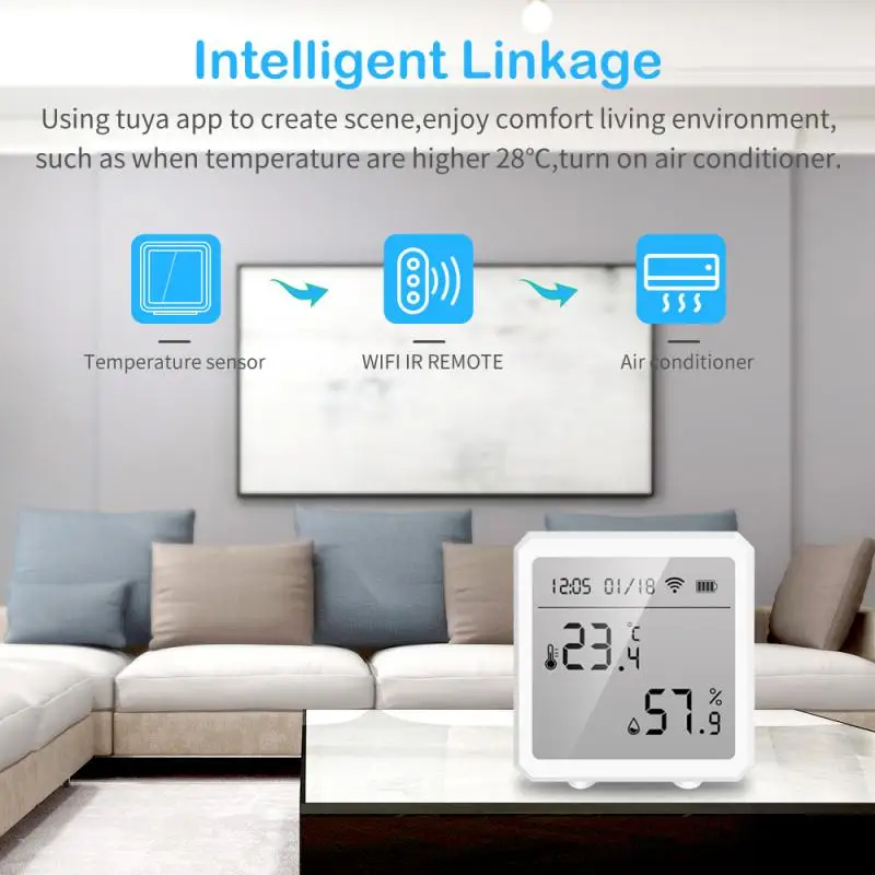Tuya WIFI Температура И Влажность Датчик Внутренний Гигрометр Термометр Детектор Поддержка Alexa Google Home Smart Life