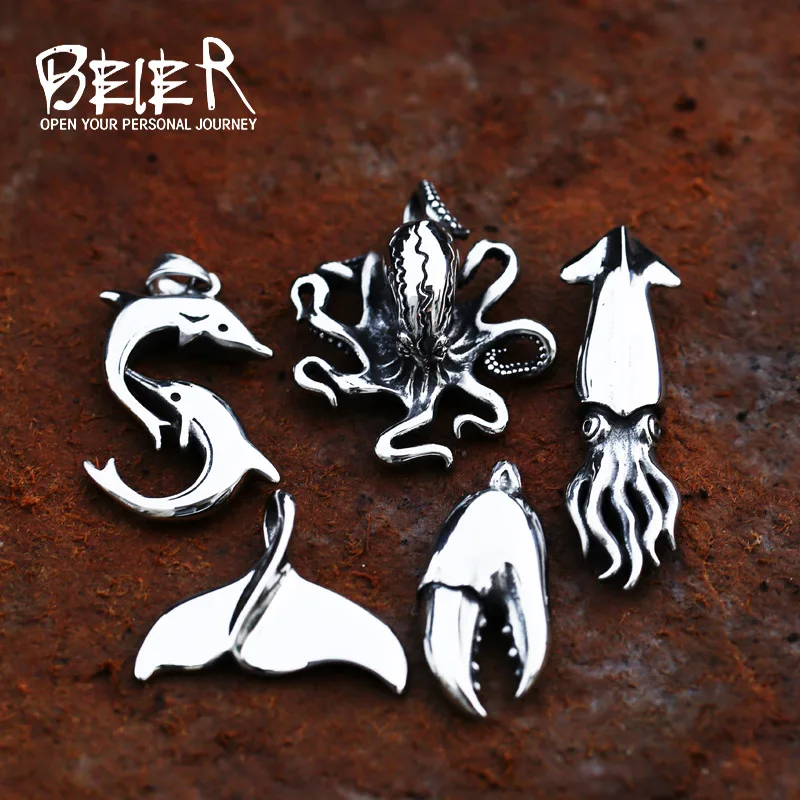 BEIER Stainless Steel Punk Style Dolphin sharkanimal Fish Pendant fashion Chain Necklace men/women Jewelry BP8-539 | Украшения и