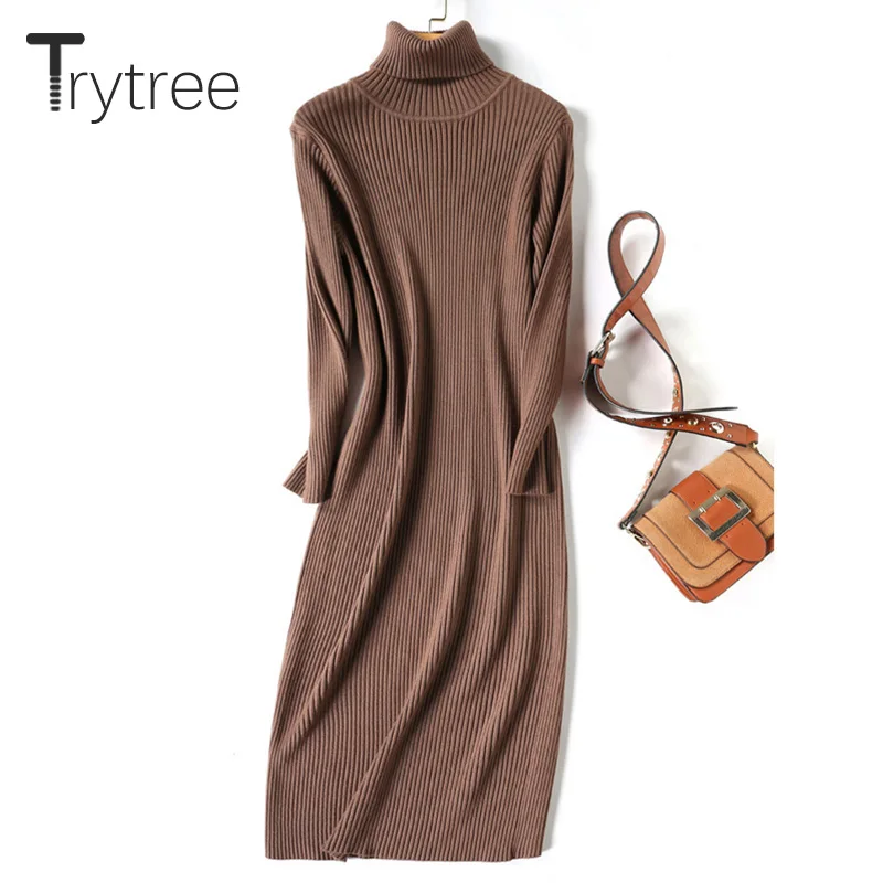 Осенне-зимнее женское Повседневное платье Trytree водолазка универсальный стиль