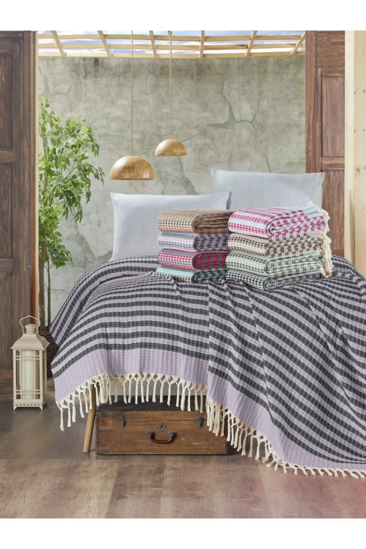

Waffle Organic cotton double pique bed cover sofa shawl tv throws blankets Decorative Knit Fringed Queen Bedspreads Bedsheets