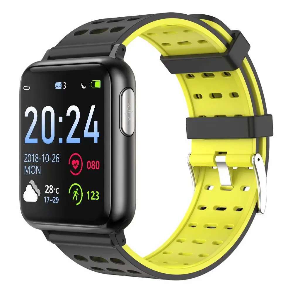 Black Yellow Silica ECG PPG SPO2 Smart Band Watch Men Blood Pressure Oxygen Heart Rate Monitor Smartwatch Women Waterproof for Android IOS Xiaomi - Цвет: Black Yellow Silica