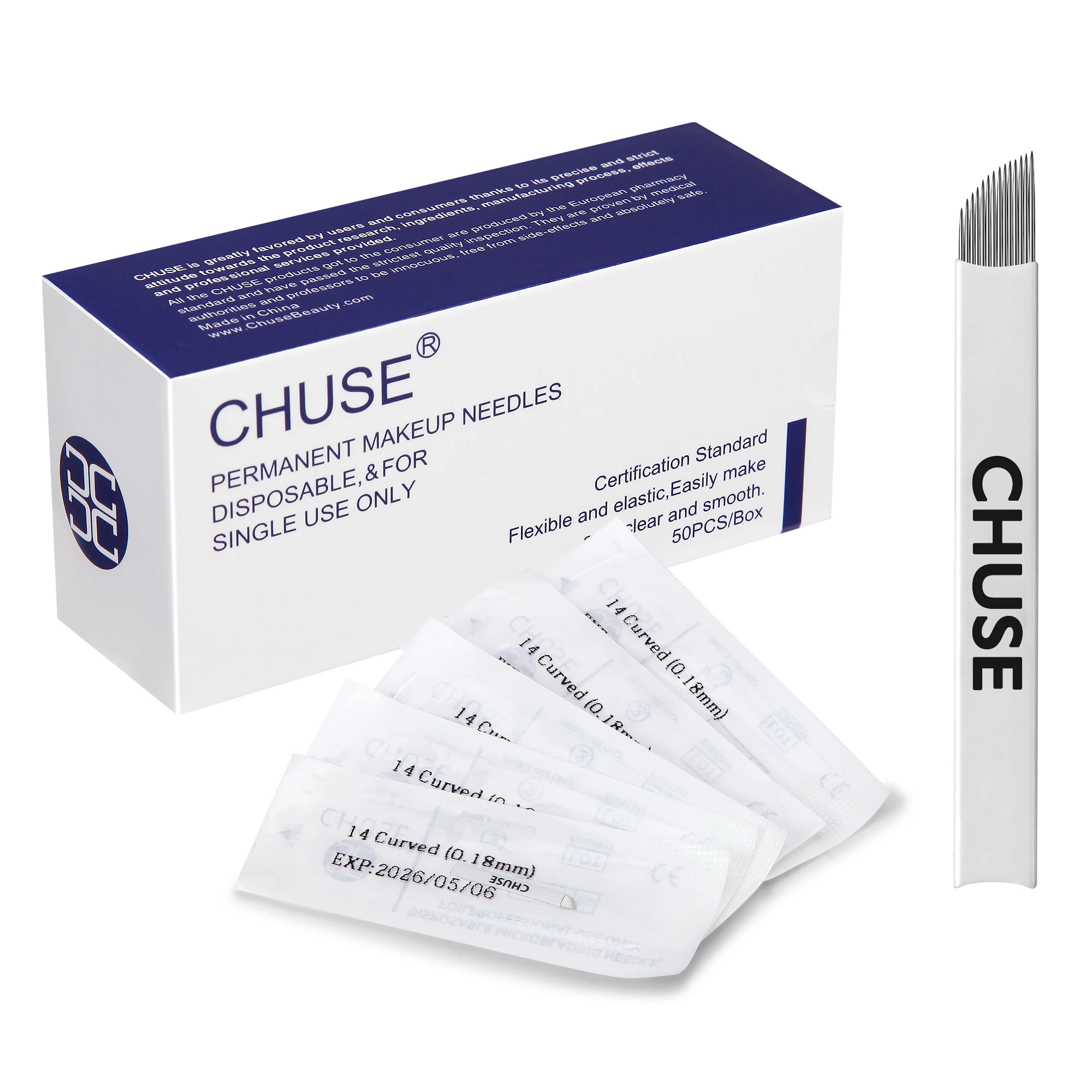

CHUSE микроблейдинг для бровей ручные лезвия тату Перманентный макияж иглы 0,18 мм 14-контактный скошенный 50 шт