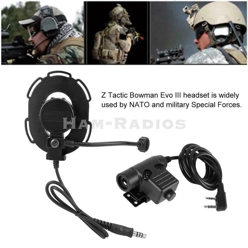 Black Tactical Bowman Walkie Talkie Earpiece Headset  U94 PTT Elite II Z Single