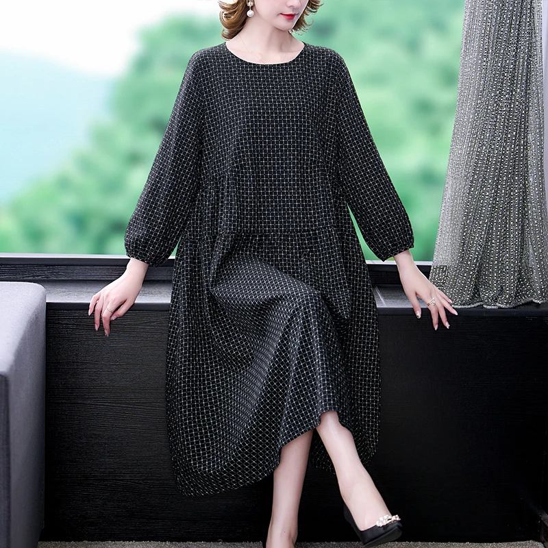 

Вечерние ское вечернее платье, Новинка весна-осень 2022, платье с круглым вырезом и длинными рукавами для женщин среднего возраста, свободное ...