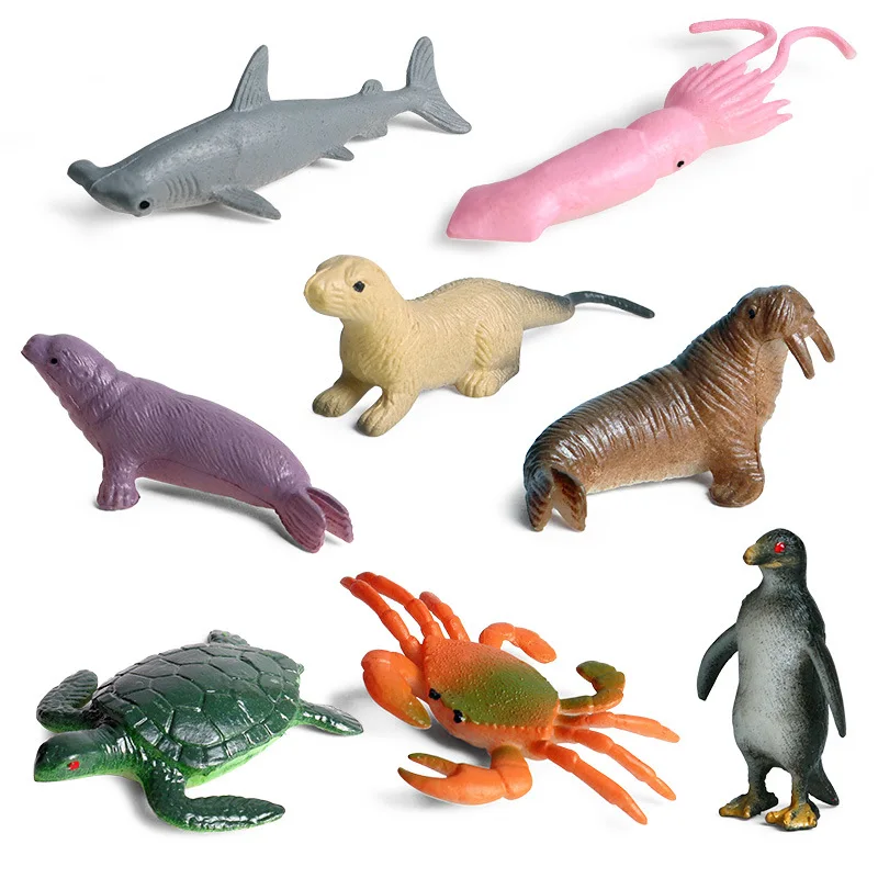 

Children Simulation Animal Model Marine Life Squid Crab Penguin Turtle Hammerhead Shark Seal Sea Lion Eight-piece Toy Ornaments