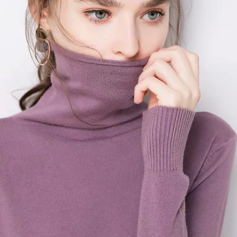 HLBCBG Autumn Winter Slim Turtleneck Sweater Women Basic Bottoming Knitwear Knitted Cotton Pullovers Femme Jumper 2021 New | Женская