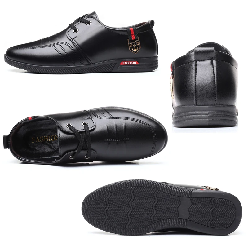 Business Casual Leather Shoes Men Black Lace-Up Wedding Dress For Male Soft Breathable Loafers Flat Outdoor Sneakers | Обувь