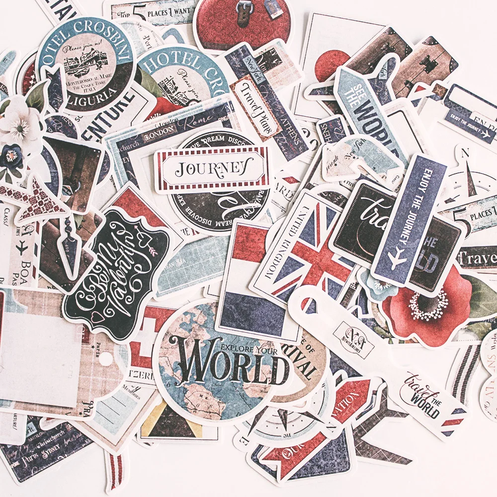 

90Pcs Vintage Travel Flag Plane Sticker DIY Craft Scrapbooking Album Junk Journal Happy Planner Decorative Stickers
