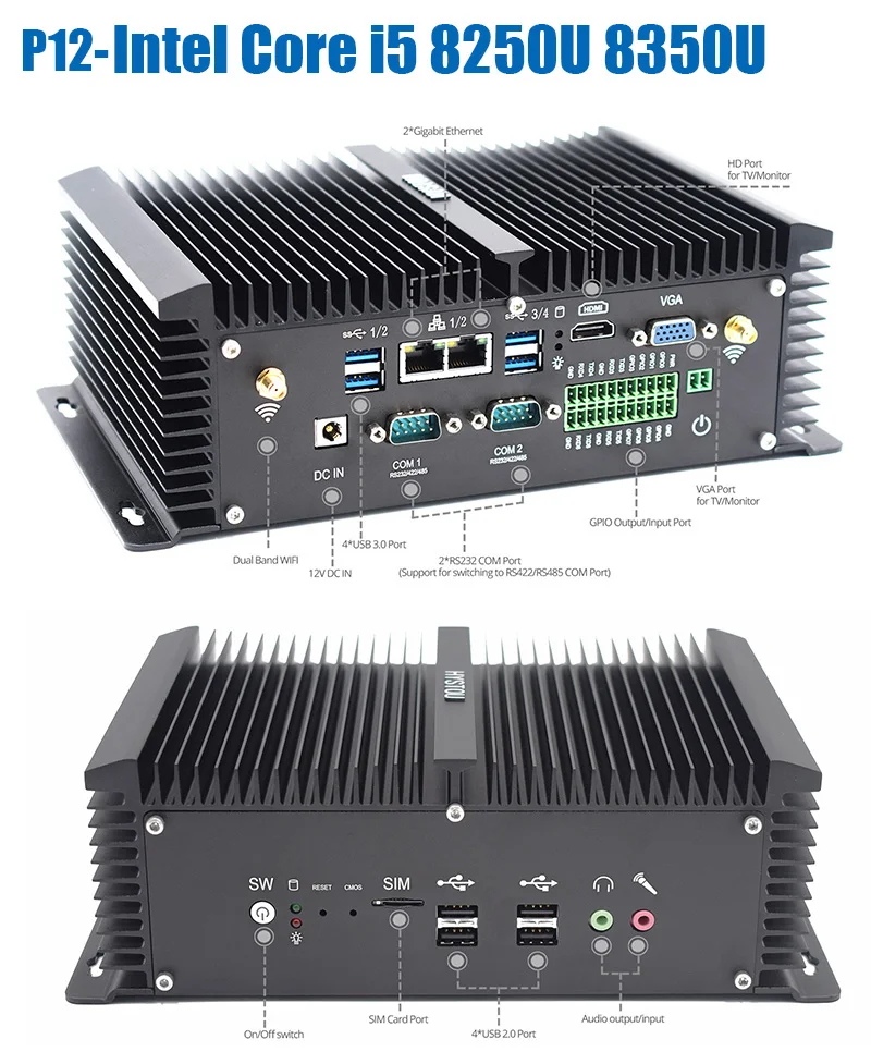 Verkauf Intel Core I5 8250u Quad Core Minipc Dual Nuc I7 5500U Windows 10 Linux Industrielle Computer COM HDMI VGA J1900 Dünne Client