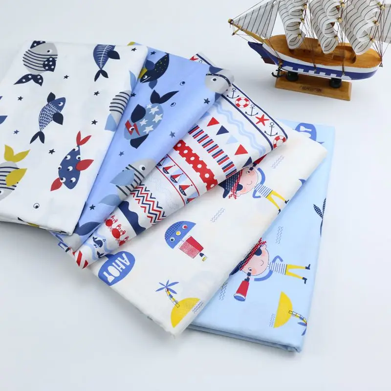 Тёмно-синяя хлопчатобумажная ткань для детского шитья лоскутного мультяшных