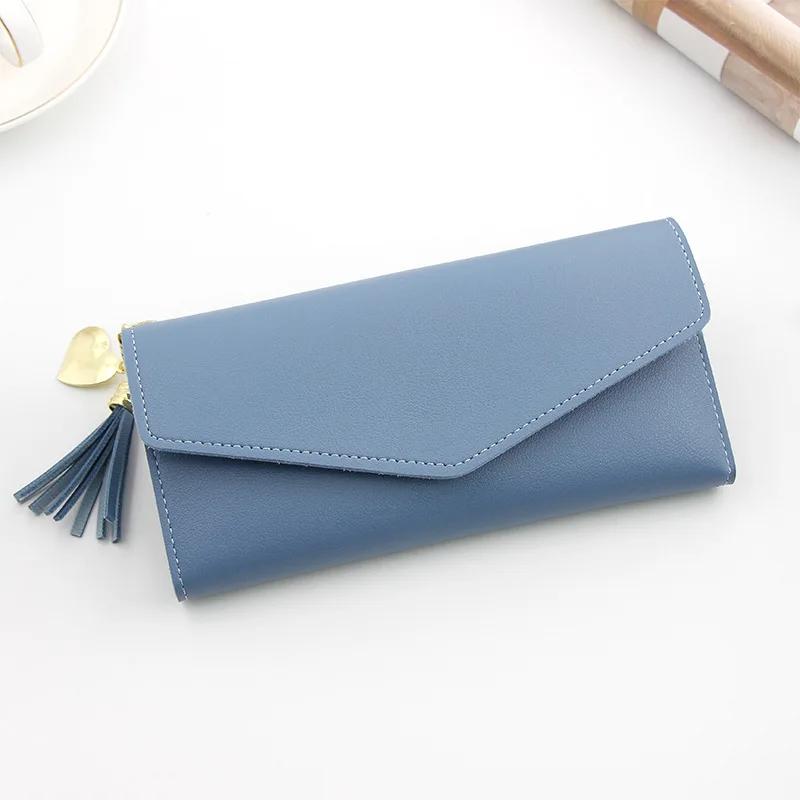 

New ladies wallet multi-function large-capacity wallet card holder tassel pure color simple ladies long wallet student clutch