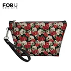 Модная женская косметичка в стиле черепа и розы FORUDESIGNS, женские портативные дорожные Чехлы для туалетных принадлежностей, косметички для хранения женщин