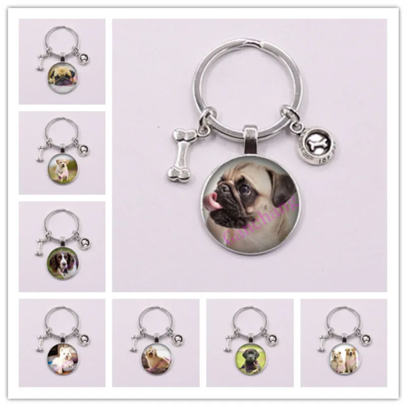 Брелок для ключей с кабошонами в виде животного терьера мопса пуделя Тедди