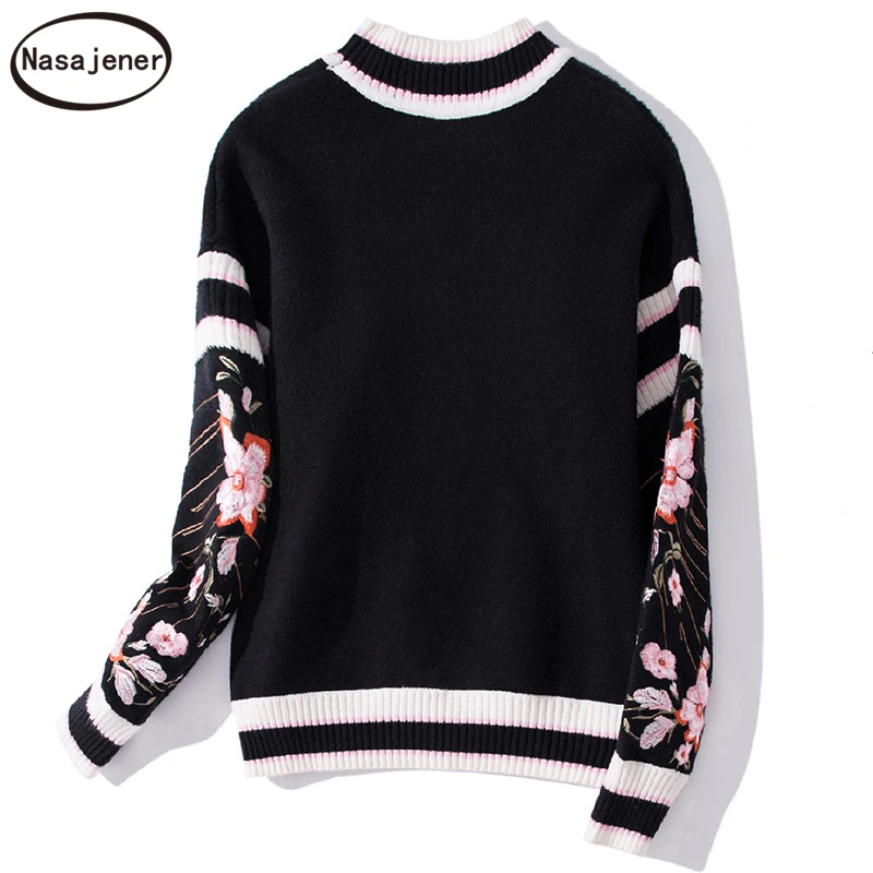 Runway luxury Winter Knitting Pullovers Women's High Quality Floral Crown Embroidery Casual Loose Blue Sweater | Женская одежда
