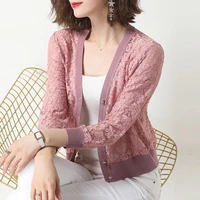 women 2020 summer long sleeve lace cardigan female casual slim hollow out lace crochet short tops knitted cardigans coat g244