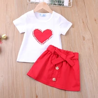 2021 new girl clothes set valentine kid clothing summer pearls heart t shirt skirt 2 piece toddler baby girl outfit
