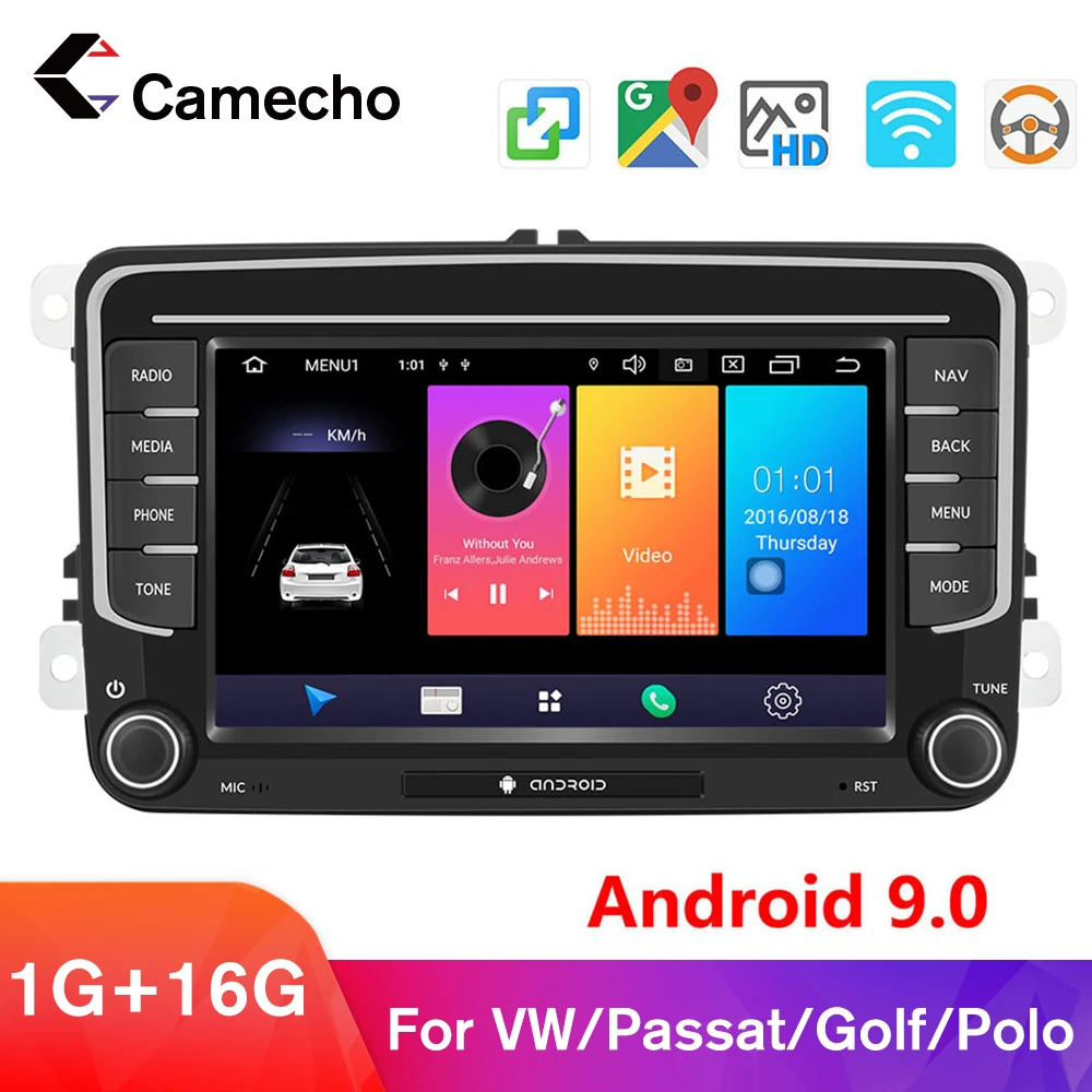 Camecho Android 9 0 автомобильный радиоприемник 7 ''HD GPS-навигация мультимедийный