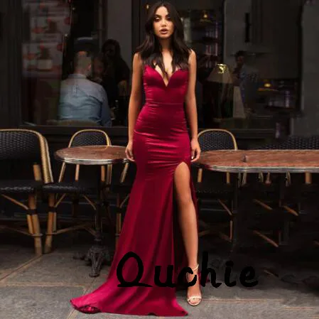 

Spaghetti Straps Mermaid High Slit Evening Dresses Simple Special Occasion Party Dress robe soiree Prom Gown Custom