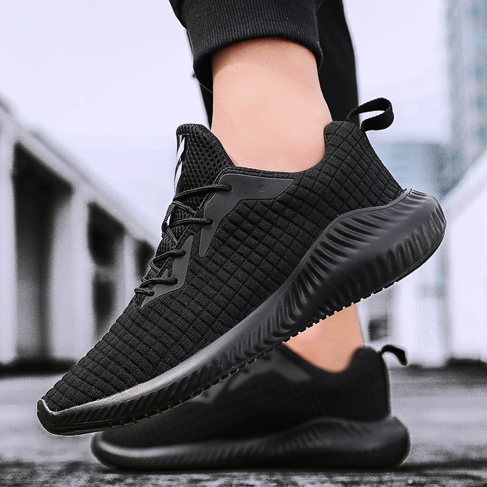 2019Autumn and winter new 36-48 large size men's sports shoes lightweight breathable knitted urban running shoes outdoor sports - Цвет: 1925Black