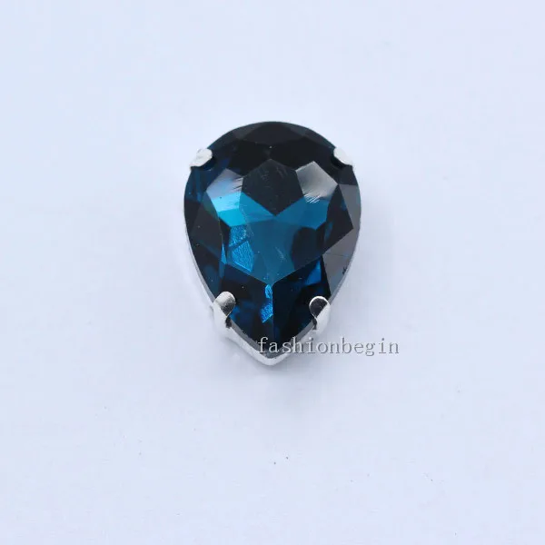 capri blue 30p 4x6 мм каплевидный цветной стеклянный камень с плоским основанием Пришивные хрустальные стразы с серебристыми металлическими драгоценными камнями для DIY обуви, одежды, сумок - Цвет: capri blue