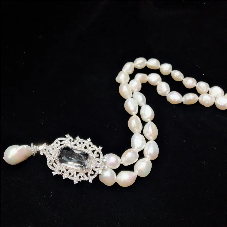 

New style natural white alien baroque freshwater pearl micro inlay zircon accessories necklace fashion jewelry