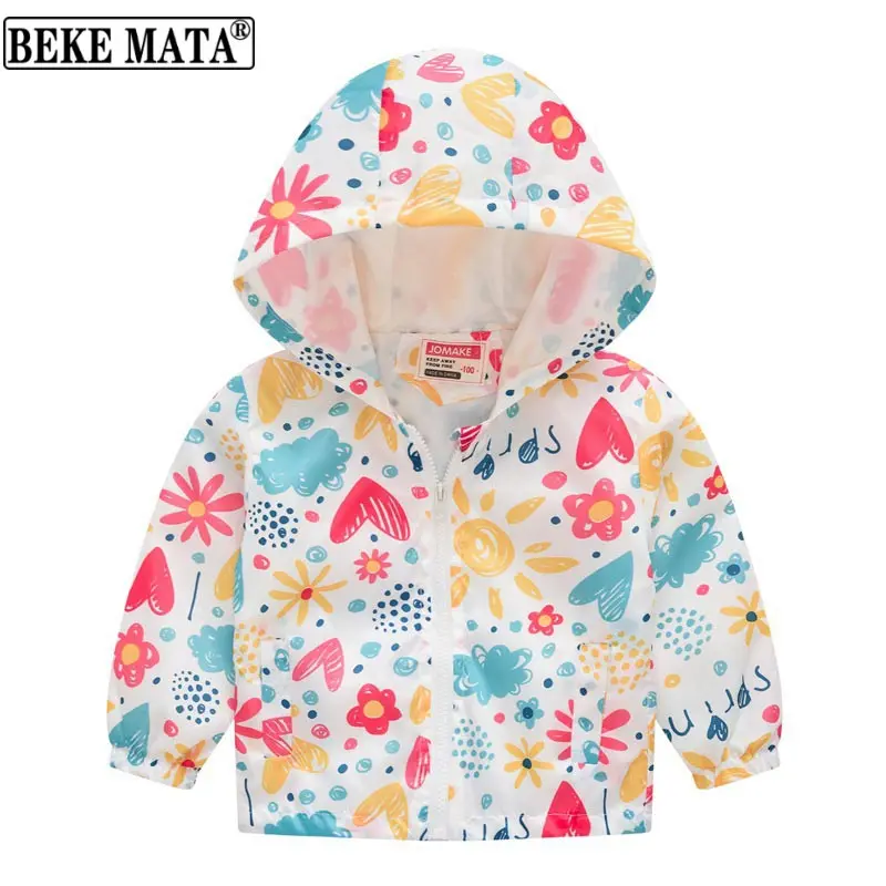 

Baby Jackets For Girls 2022 Spring Floral Graffiti Zipper Hooded Kids Girl Coats Long Sleeve Fashion Children Windbreaker 2-6Y