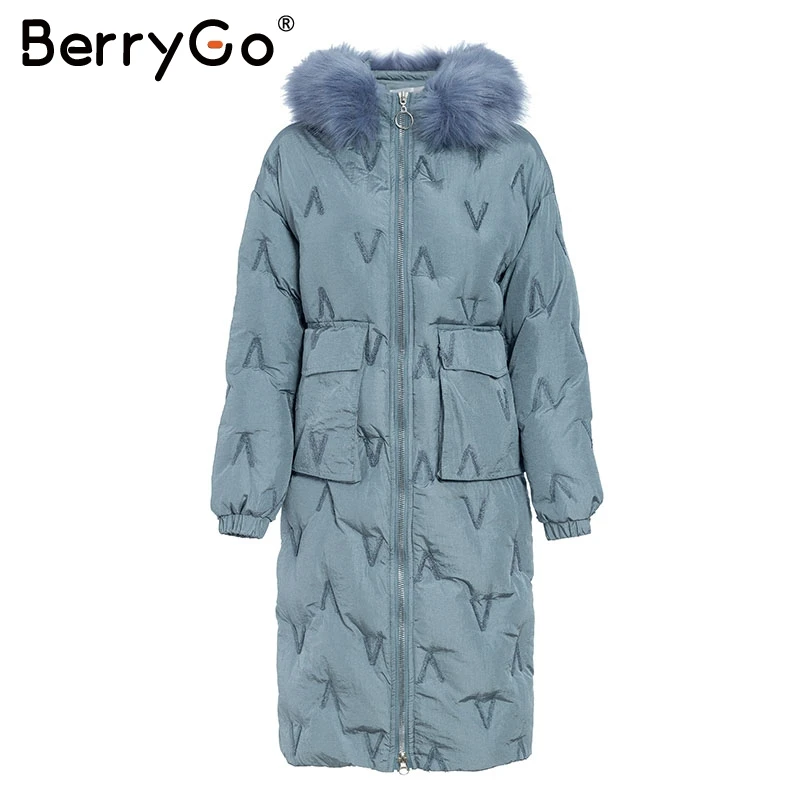 BerryGo/женское зимнее Стеганое пальто с карманами на молнии повседневные теплые
