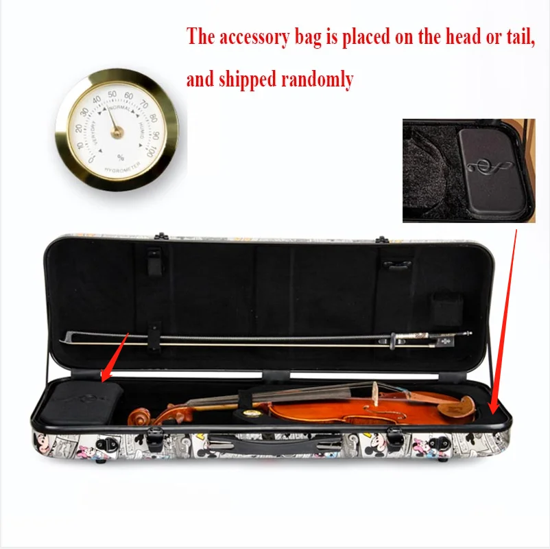 

4/4 Violin Carbon fiber Case Paris Eiffel Tower Box Cartoon Mickey Mouse violin square Case With hygrometer