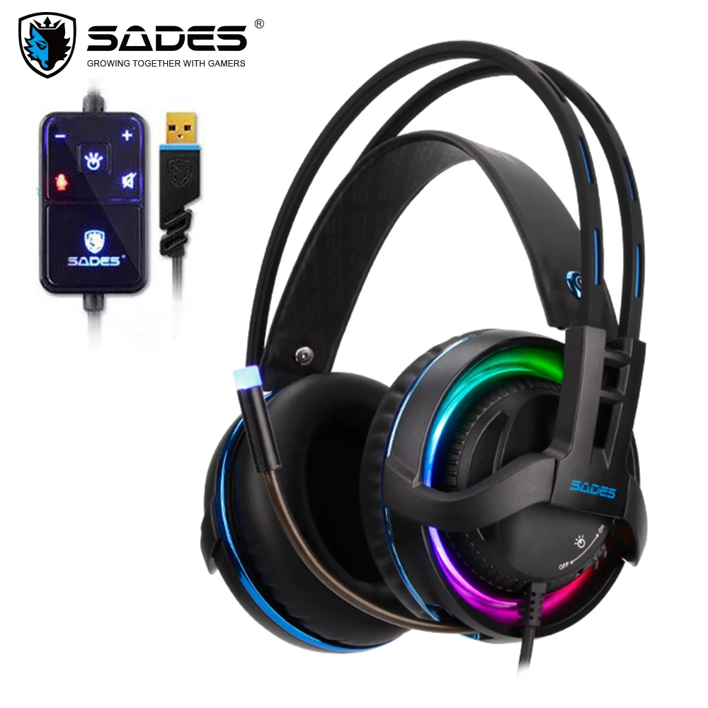 SADES Diablo игровая гарнитура для ПК RGB Realtek объемный звук USB наушники компьютерных игр