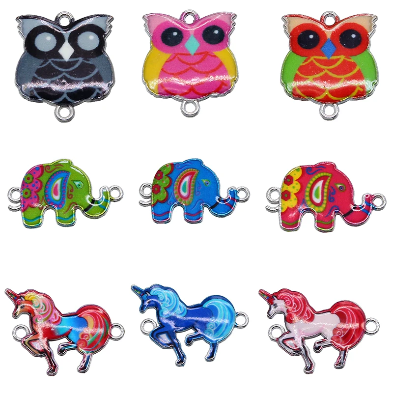 5 шт. несколько стилей эмаль милые животные Сова Слон Единорог сплав разъемы для