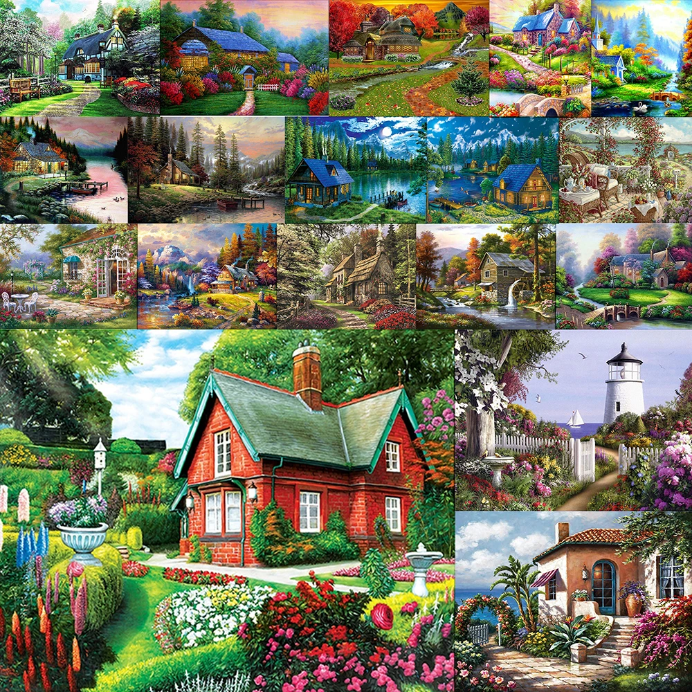 Полная дрель круглая Алмазная Картина Пейзаж деревня Весна 5D алмазная вышивка