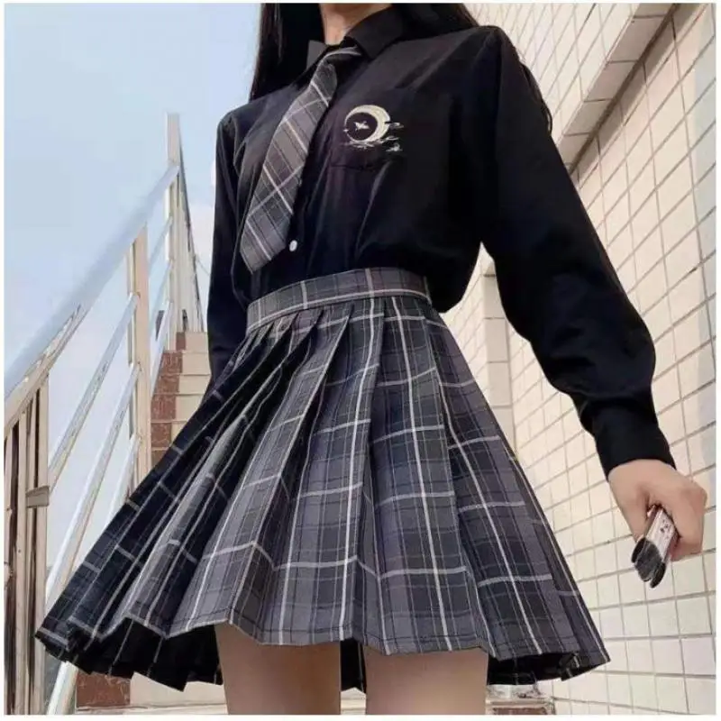 Школьная униформа для девочек, плиссированная юбка, японская школьная форма, трапециевидная клетчатая юбка с высокой талией, сексуальная у...
